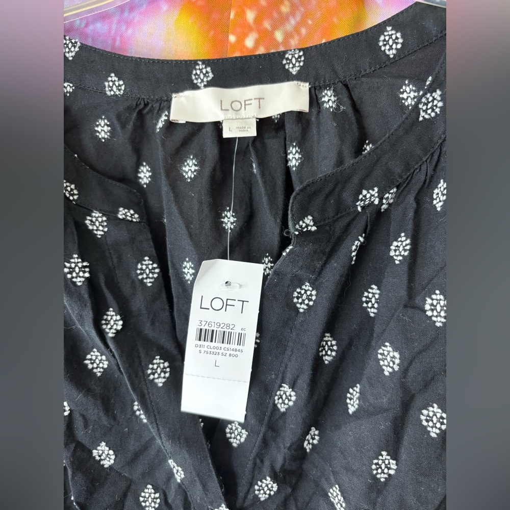 LOFT Black Patterned Drawstring Blouse ✨ NWT NWT - image 6